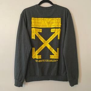 "Main Label" Men's 2XL Off-White Virgil Abloh Gray Crewneck Pullover Sweatshirt